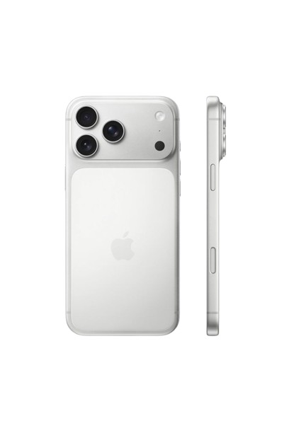 Iphone 17 pro max couleur argent, vue de dos et de côté